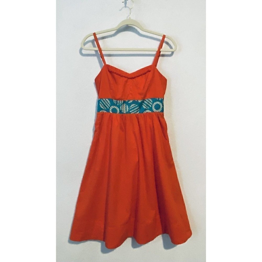 Anthropologie Edme Esyllte Dress Womens 2 Orange Empire Waist Tie Back Boho